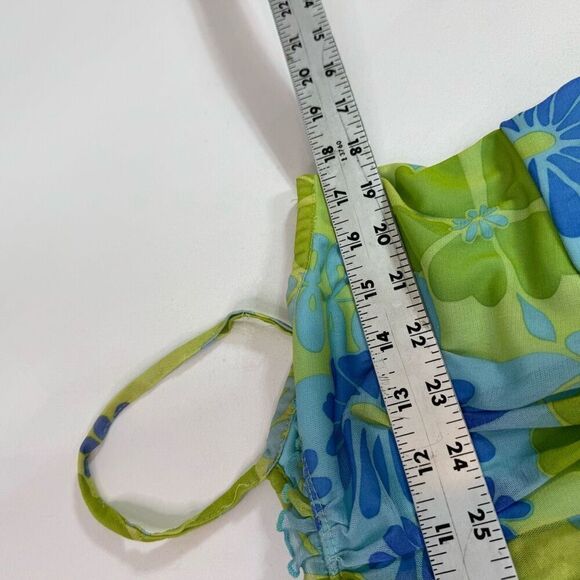 VTG Xhilaration Dress Womens XL Blue Green Floral Y2K Sleevelesss Empire Waist - Picture 5 of 6